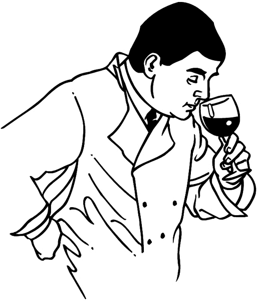 Man sniffing wine vinyl sticker. Customize on line. Food Meals Drinks 040-0330